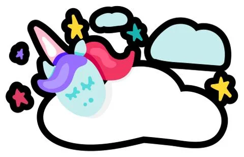 Dreaming unicorn flat vector illustration Stock Illustration