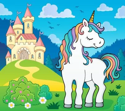 Dreaming unicorn theme image Stock Illustration