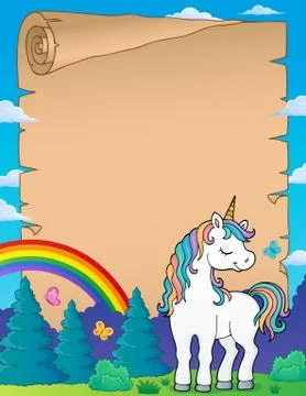 Dreaming unicorn theme parchment Stock Illustration