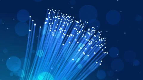 Dreamlike 3d illustration of a cluster of light blue optical fiber tubes adva Stock Illustration