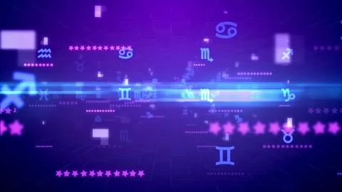 Dreamlike 3d rendering of whirling pink and blue Zodiac constellation signs,  Illustrazione stock