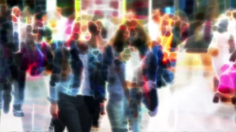 Dreamlike Distorted Crowd Walking in Slow Motion, Vibrant Underwater Effect. Stock Footage 342596534