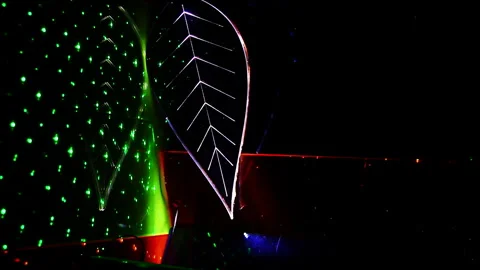Dreamlike Leaf Under Shifting Light and Lasers Stock Footage 303461428