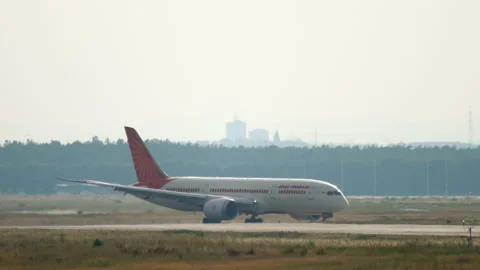 Dreamliner on taxiway, side view Stock Footage 218327181