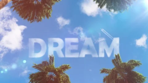 "dream"text in the sky in the form of a cloud travel theme Stock Footage 116791098
