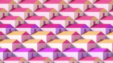 Dreamy 3D animation with a pattern of pink houses. Abstract background Stock Footage 327129960