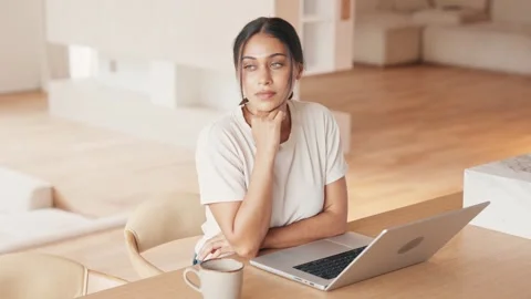 Dreamy Creative Designer Looking Away Seeking Inspiration At Workplace 库存影片 333224447