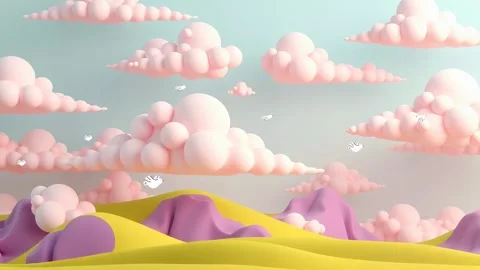Dreamy Dunes &amp; Pink Clouds: Wander Through Pastel Horizons in this Surreal Anim Stock Footage 308847004