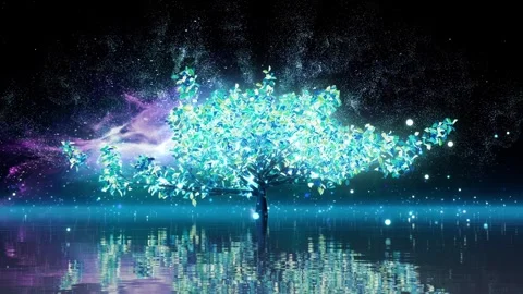 Dreamy glowing tree dynamic background playing in a loop Stock Footage 340557939