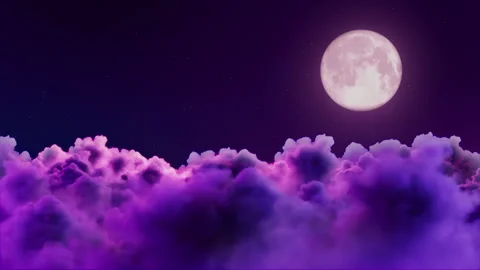 Dreamy Moon and Violet Clouds Endless Loop Background Stock Footage 340420617