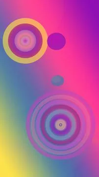 Dreamy neon gradient background features layered geometric circles and floa.. Stock Illustration