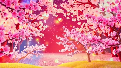 Dreamy Pathway of Cherry Trees: Soft pink flowers on the trees with petals lini Stock Footage 317968344