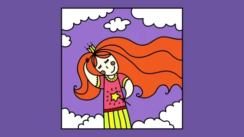 Dreamy princess on a squared frame holding a golden star wand and a crown with Stock Footage 130347645