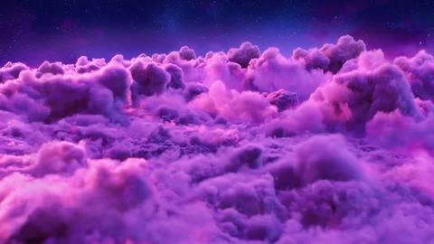 Dreamy Purple Clouds Beneath a Starry Sky Full of Twinkling Stars and Celes.. Stock Illustration