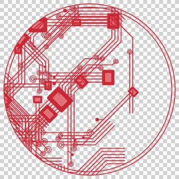 Dreamy red circle circuit pattern isolated PNG with transparent background Stock Photos