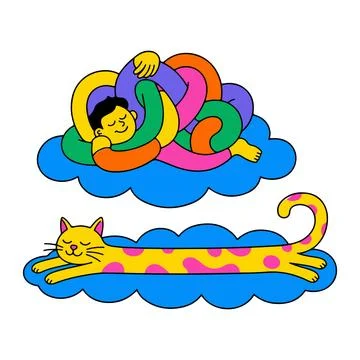 Dreamy Sleep with Cat Stock Illustration