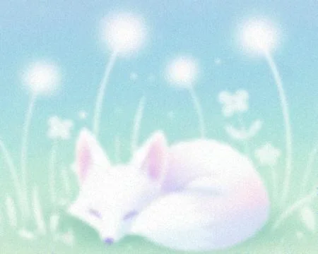 Dreamy sleeping white fox illustration in soft pastel style Stock Illustration