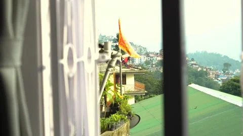 Dreamy Slow Motion Window View of Indian City in the Mountains Stock Footage 139231754