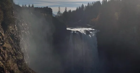Dreamy Snoqualmie Falls Washington Waterfall Mist Stock Footage