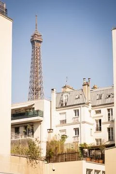 Dreamy spring details of the Eiffel Tower from the city - Paris 库存照片