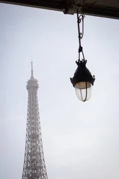 Dreamy spring Eiffel Tower from the metro bridge Bir Hakeim - Paris Stock Photos