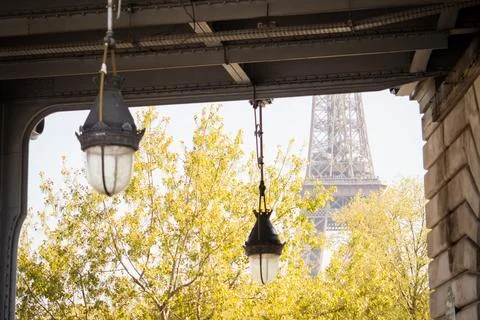 Dreamy spring Eiffel Tower from the metro bridge Bir Hakeim - Paris 写真素材