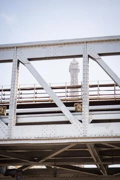 Dreamy spring Eiffel Tower from the metro bridge Bir Hakeim - Paris 스톡 사진