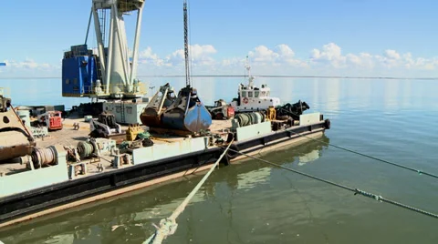 Dredge barges in the harbor time lapse Stock Footage 34736297