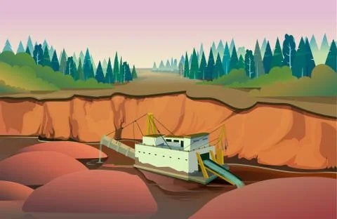 Dredge quarry mining , vector Illustration Stock Illustration