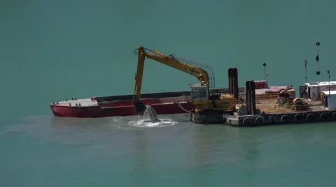 Dredger barge working in Napier docks, New Zealand Video stock 47887814
