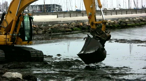 Dredger digging sediment and sand finds a needle in a haystack Stock-Footage 348485