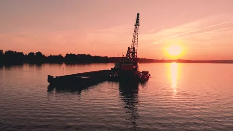 Dredger in the middle of the river Stock Footage 142350173