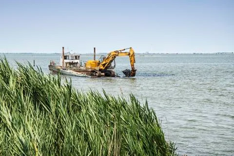 Dredger on the river 写真素材