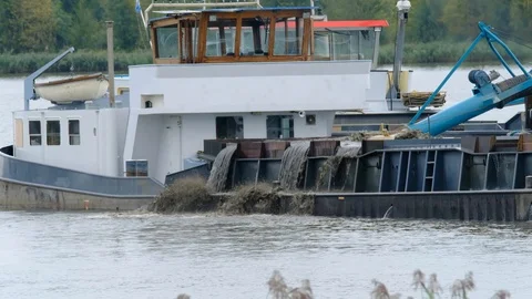 Dredger ship dissolves water in sand medium shot dscf3879 4K Stock Footage 95221804