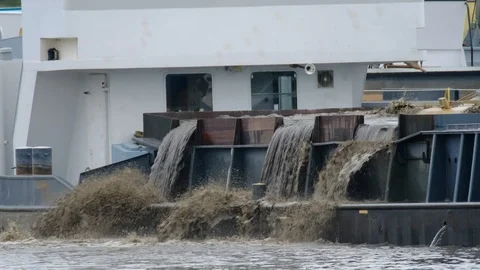 Dredger ship dissolves water in sand close up dscf3878 4K Stock Footage 95221806