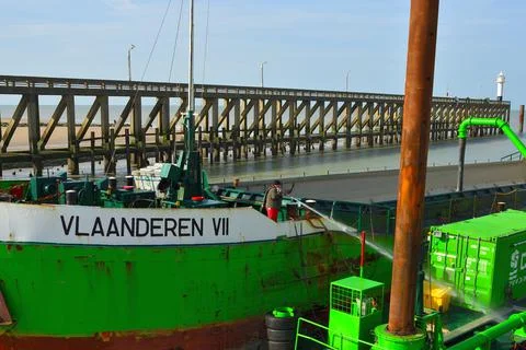 Dredger ship in the harbor Stock Photos