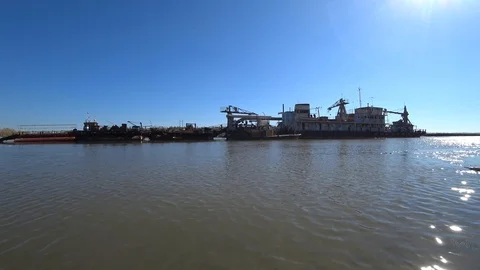 Dredger Ship On The River Stock Footage 105209947
