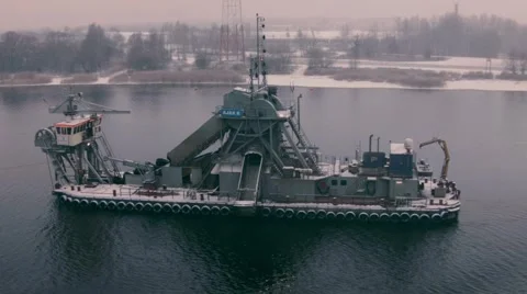 Dredger in winter Stock Footage 49092919