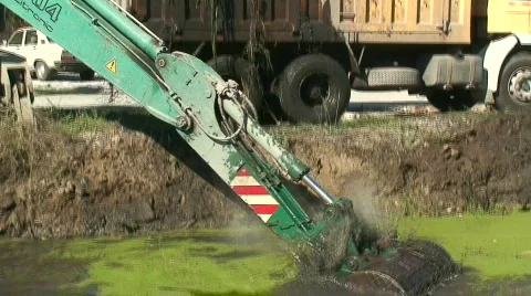 Dredging a canal Stock Footage 567274