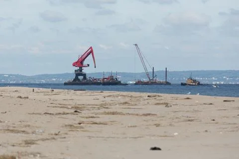 Dredging off the Coast of Sandy Hook, New Jersey Stock Photos