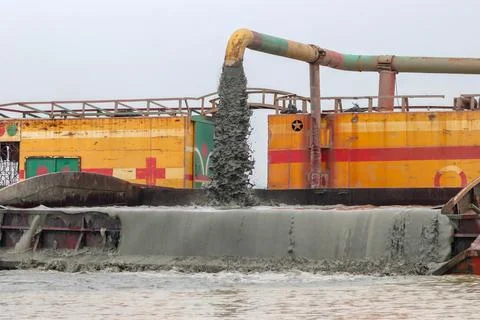 Dredging on muhuri river. Stock Photos
