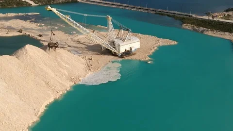 Dredging Operations and Crane at Fishing Hole Road, Grand Bahama Drone View Stock Footage 89655068