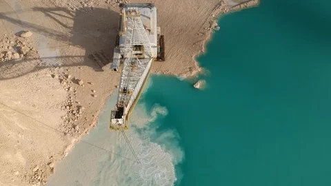 Dredging Operations With Crane at Fishing Hole Road, Bahamas Aerial View Stock Footage 89654813