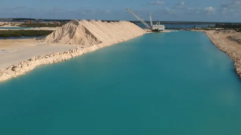 Dredging Operations With Heavy Crane at Fishing Hole Road, Grand Bahama Aerial Stock Footage 89655422