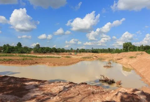 Dredging ponds for use in agriculture in the dry season Stock Photos