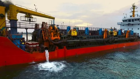 Dredging Ship Pumping Out Water Stock Footage 91416028