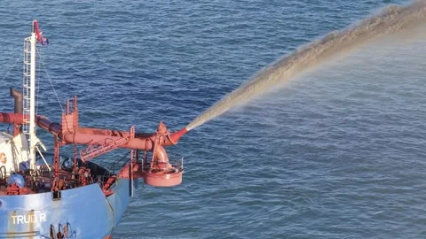 Dredging Ship Pumping Sand off Gold Coast Stock Footage 309901549