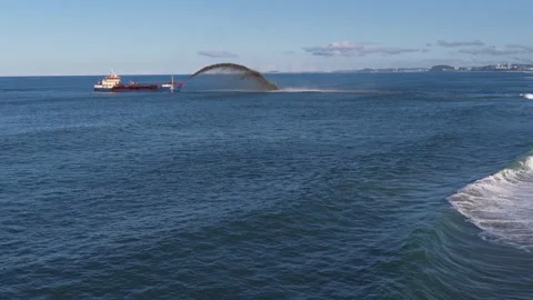Dredging Ship Sand Pumping at Gold Coast Stock Footage 310979583
