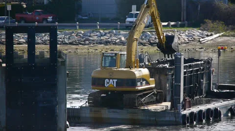 Dredging video with back hoe Stock Footage 26690437