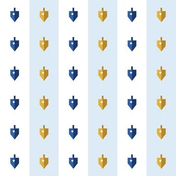 Dreidel seamless pattern with blue and gold spinning tops on white and light Stock Illustration